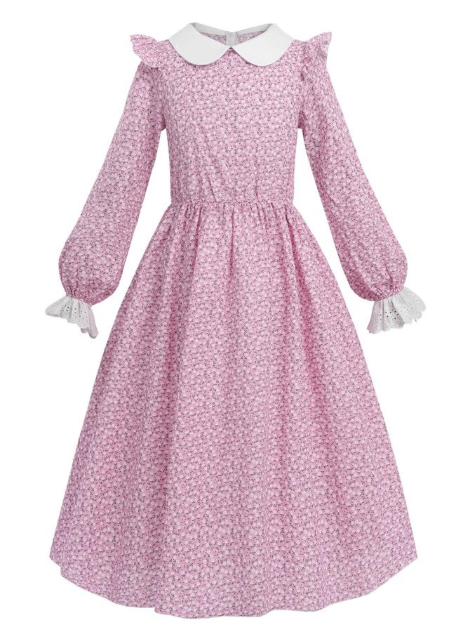 NSPSTT Colonial Costume Girls Pioneer Dress for Girls Pilgrim Costume Kids 1800s Dress Pink Age Over 4 Years Old - Image 2